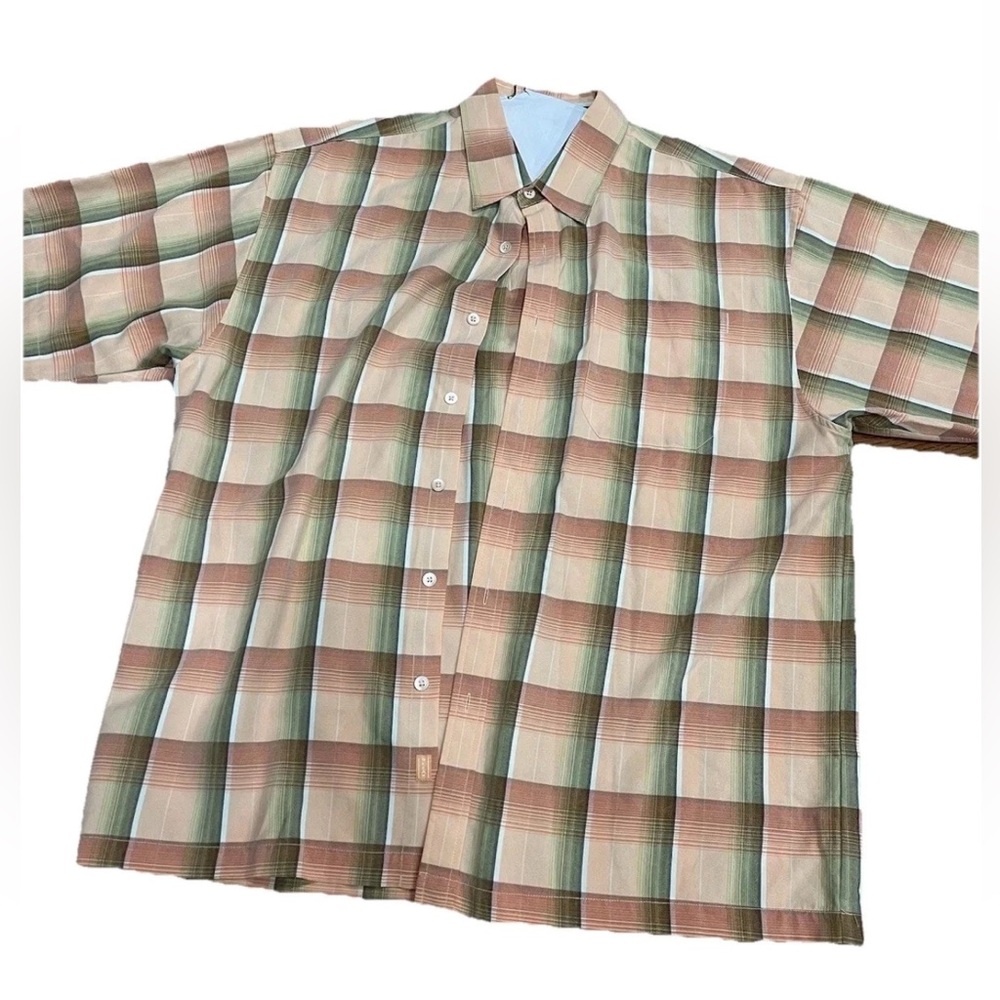 Tommy Bahama men’s 90s VTG lightweight peach green plaid short sleeve button XL